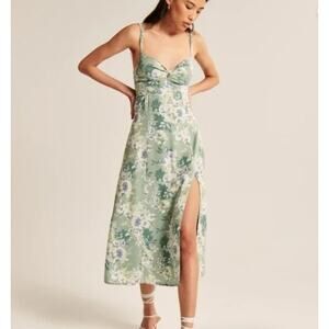 Abercrombie and Fitch Twist Front Sage Floral Midi Dress Size XS Summer Wedding